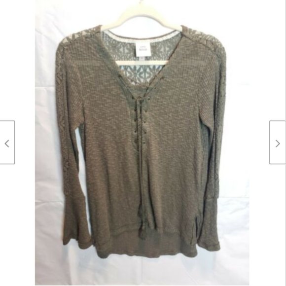Knox Rose Sweaters - Knox Rose Olive Green Lace Up Flare Sleeves Top